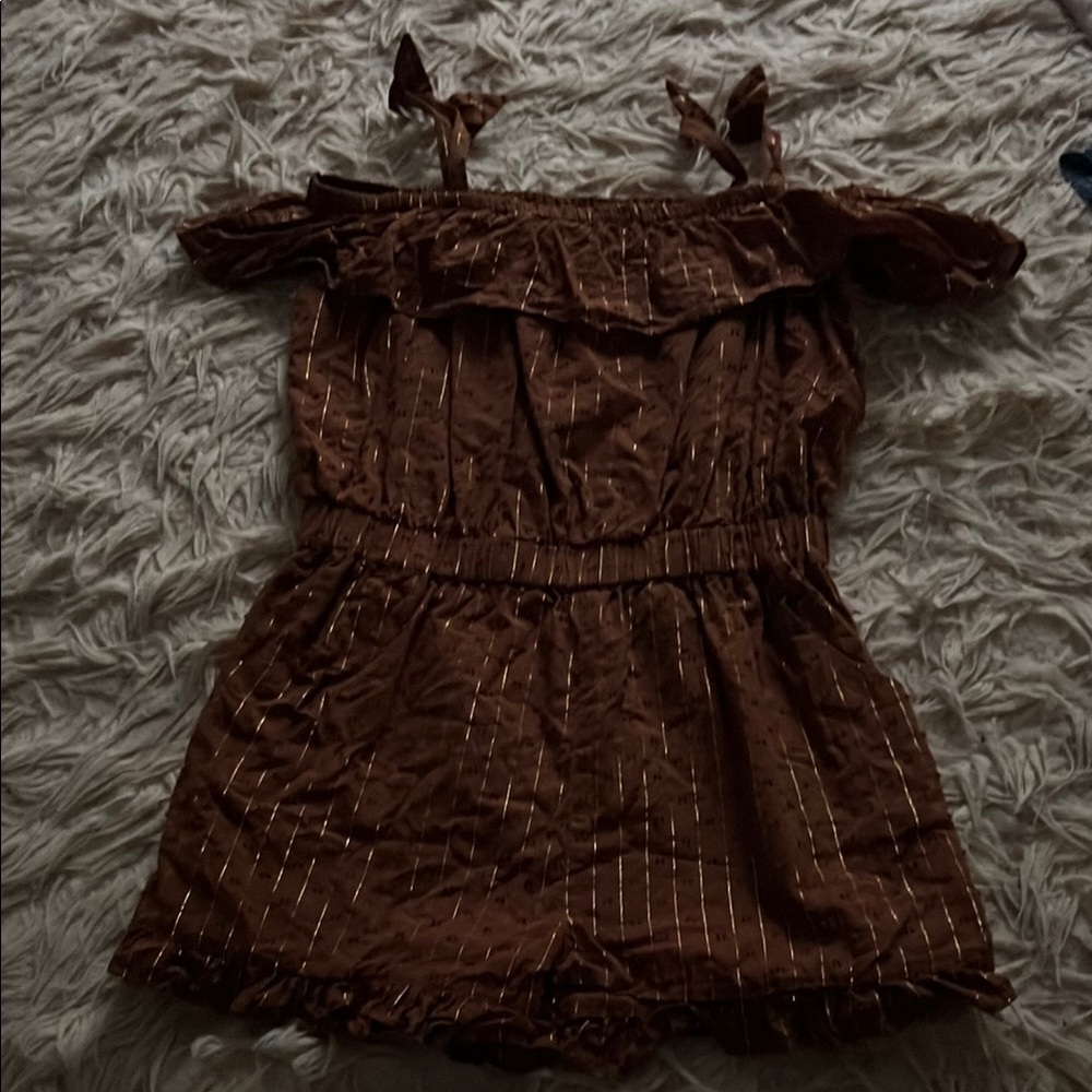 Burnt Orange and Gold Kids Romper with Embroidery Detail